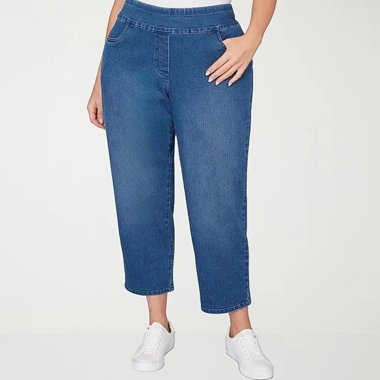 Alfred Dunner Hilton Head Womens Mid Rise Stretch Fabric Straight Leg Jean