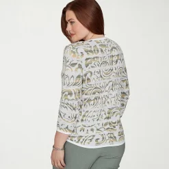 Alfred Dunner Provence Womens Crew Neck 3/4 Sleeve Paisley Pullover Sweater