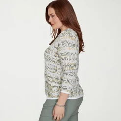 Alfred Dunner Provence Womens Crew Neck 3/4 Sleeve Paisley Pullover Sweater