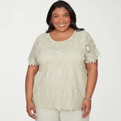 Alfred Dunner Vintage Charm Womens Plus Crew Neck Short Sleeve T-Shirt