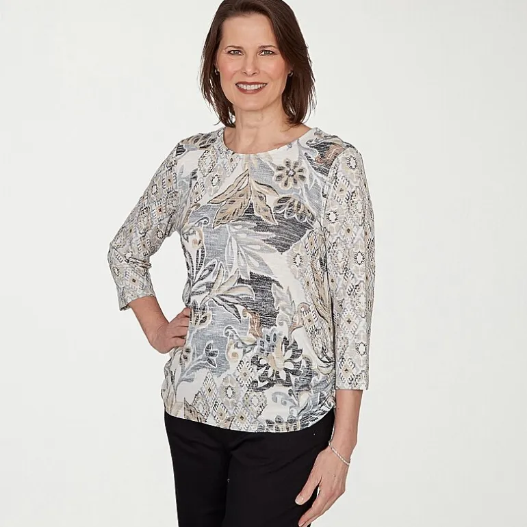 Alfred Dunner Womens Crew Neck 3/4 Sleeve T-Shirt