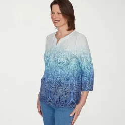 Alfred Dunner Womens Crew Neck 3/4 Sleeve T-Shirt