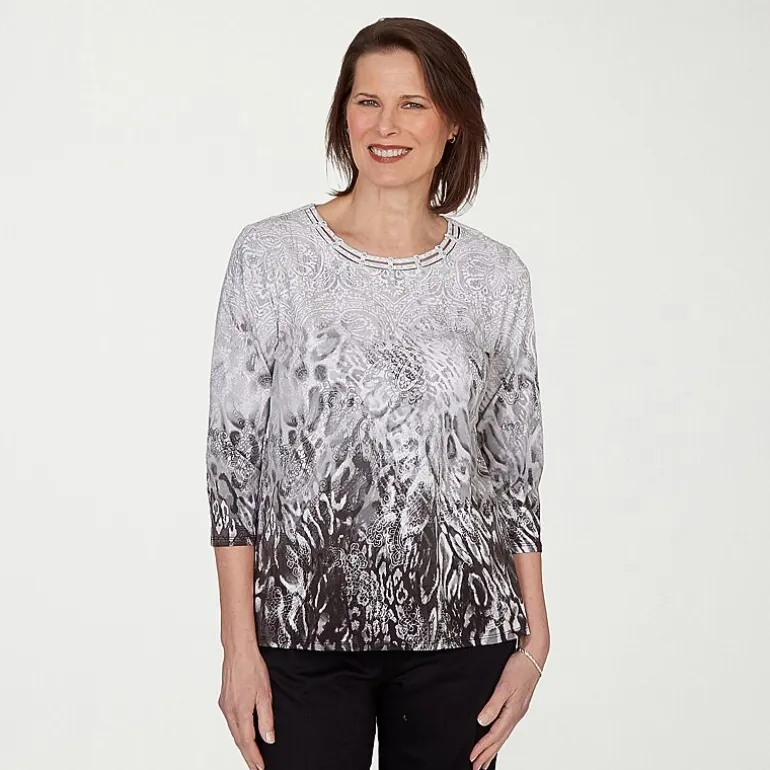 Alfred Dunner Womens Crew Neck 3/4 Sleeve T-Shirt