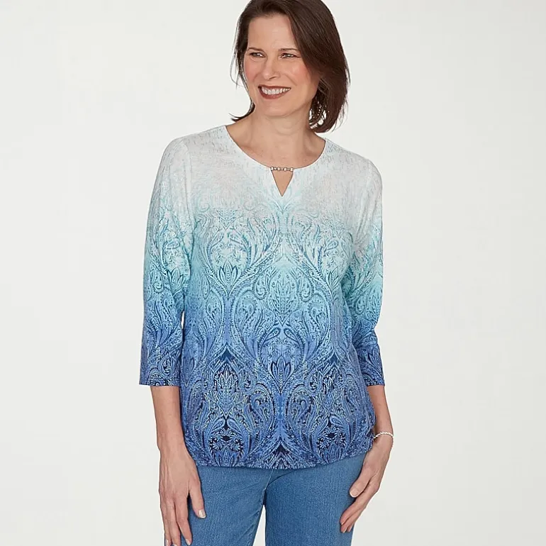 Alfred Dunner Womens Crew Neck 3/4 Sleeve T-Shirt