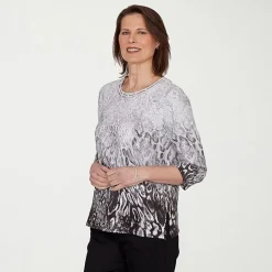 Alfred Dunner Womens Crew Neck 3/4 Sleeve T-Shirt