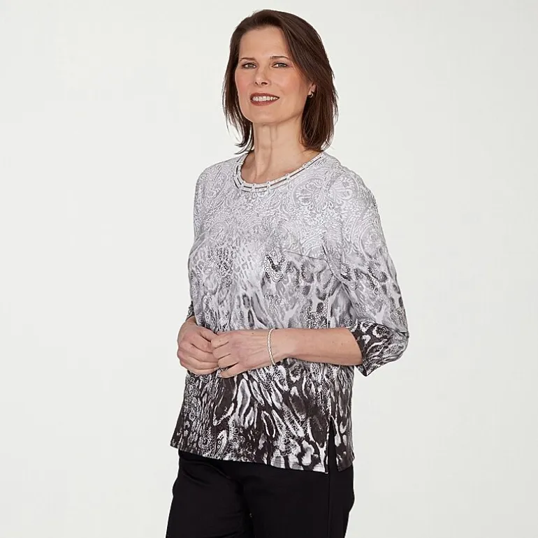 Alfred Dunner Womens Crew Neck 3/4 Sleeve T-Shirt