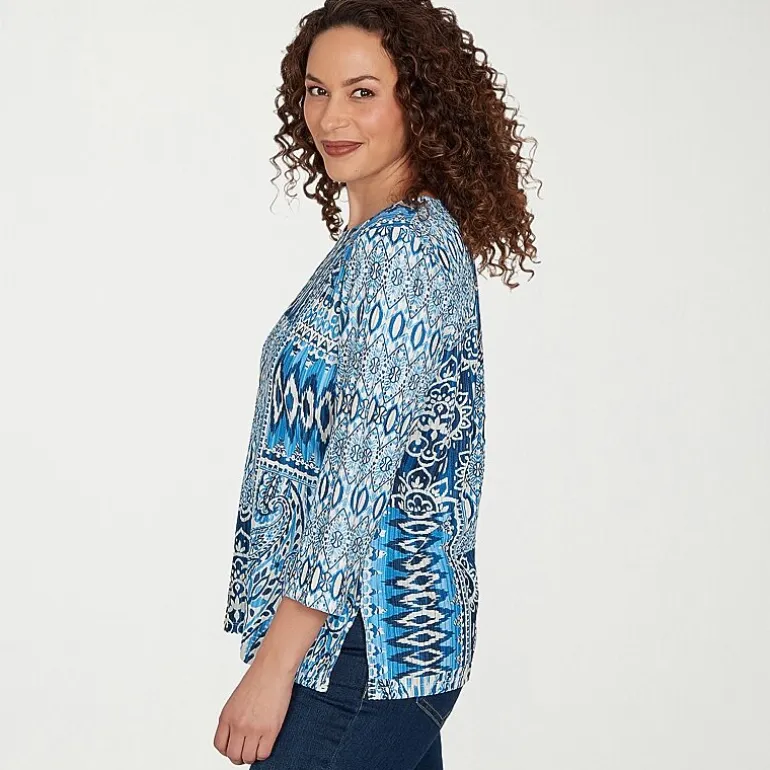 Alfred Dunner Womens Crew Neck 3/4 Sleeve T-Shirt