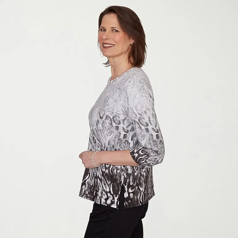 Alfred Dunner Womens Crew Neck 3/4 Sleeve T-Shirt