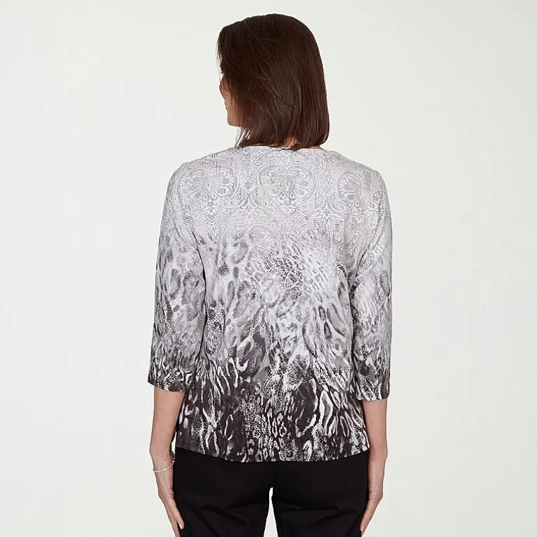 Alfred Dunner Womens Crew Neck 3/4 Sleeve T-Shirt