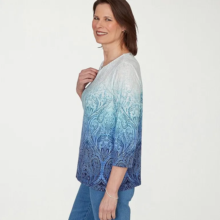 Alfred Dunner Womens Crew Neck 3/4 Sleeve T-Shirt