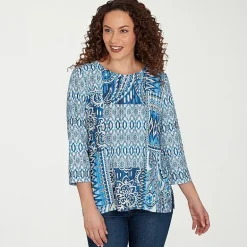 Alfred Dunner Womens Crew Neck 3/4 Sleeve T-Shirt