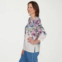 Alfred Dunner Womens Crew Neck 3/4 Sleeve T-Shirt