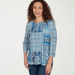 Alfred Dunner Womens Crew Neck 3/4 Sleeve T-Shirt