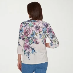 Alfred Dunner Womens Crew Neck 3/4 Sleeve T-Shirt