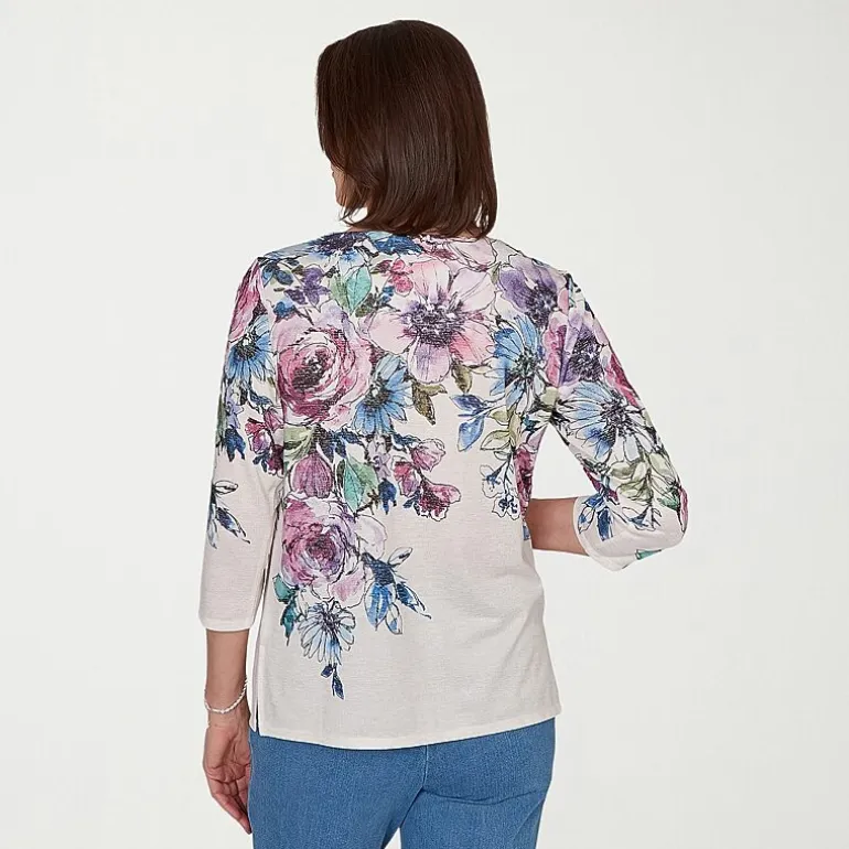 Alfred Dunner Womens Crew Neck 3/4 Sleeve T-Shirt
