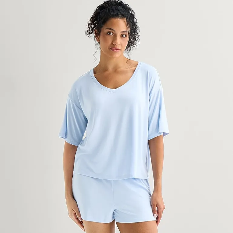 Ambrielle Dream Cool Womens V Neck Short Sleeve Pajama Top