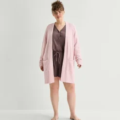Ambrielle Womens Plus Long Sleeve Mid Length Robe
