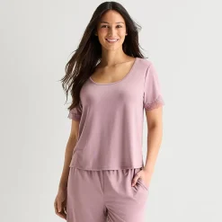 Ambrielle Womens Scoop Neck Short Sleeve Pajama Top