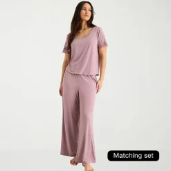Ambrielle Womens Scoop Neck Short Sleeve Pajama Top