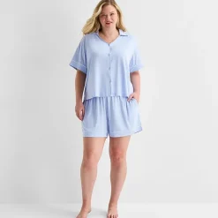 Ambrielle Womens Short Sleeve 2-pc. Plus Pajama Set