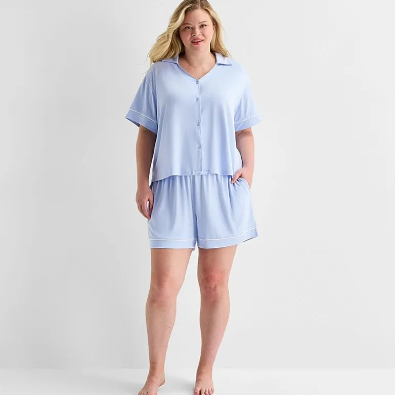 Ambrielle Womens Short Sleeve 2-pc. Plus Pajama Set