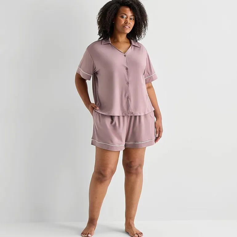 Ambrielle Womens Short Sleeve 2-pc. Plus Pajama Set