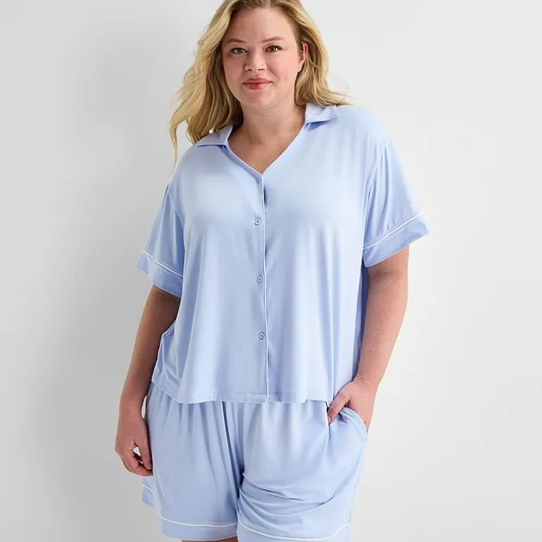 Ambrielle Womens Short Sleeve 2-pc. Plus Pajama Set