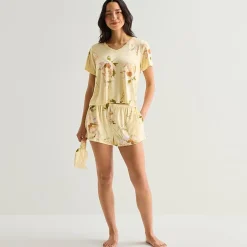 Ambrielle Womens V-Neck Short Sleeve 3-pc. Pajama Set