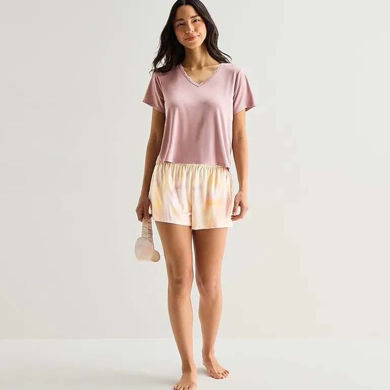 Ambrielle Womens V-Neck Short Sleeve 3-pc. Pajama Set