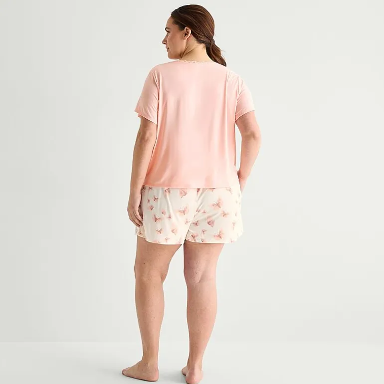 Ambrielle Womens V-Neck Short Sleeve 3-pc. Plus Pajama Set
