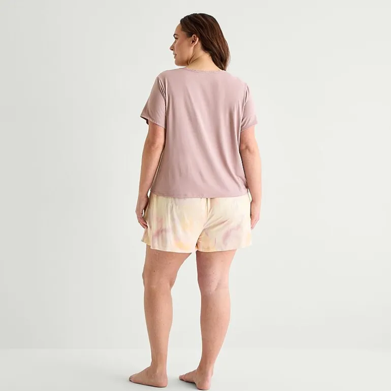 Ambrielle Womens V-Neck Short Sleeve 3-pc. Plus Pajama Set