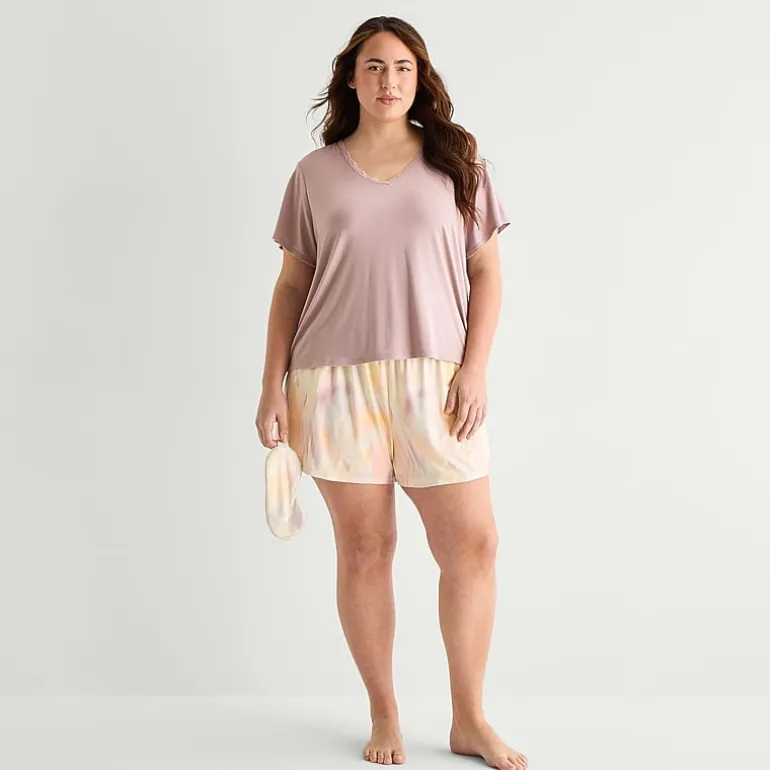 Ambrielle Womens V-Neck Short Sleeve 3-pc. Plus Pajama Set