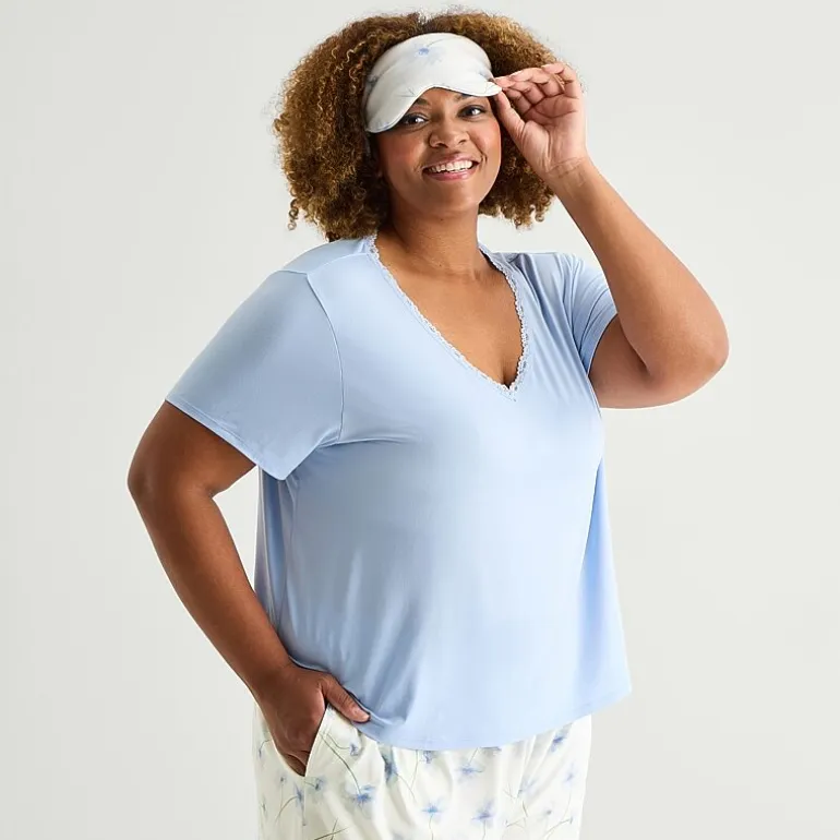 Ambrielle Womens V-Neck Short Sleeve 3-pc. Plus Pajama Set