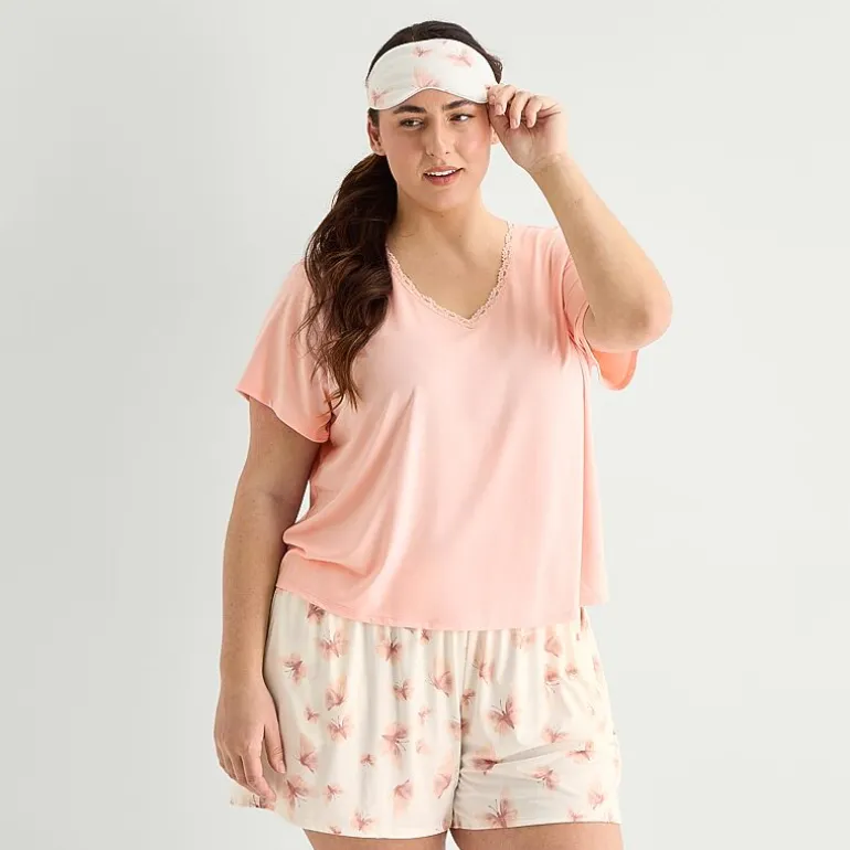 Ambrielle Womens V-Neck Short Sleeve 3-pc. Plus Pajama Set