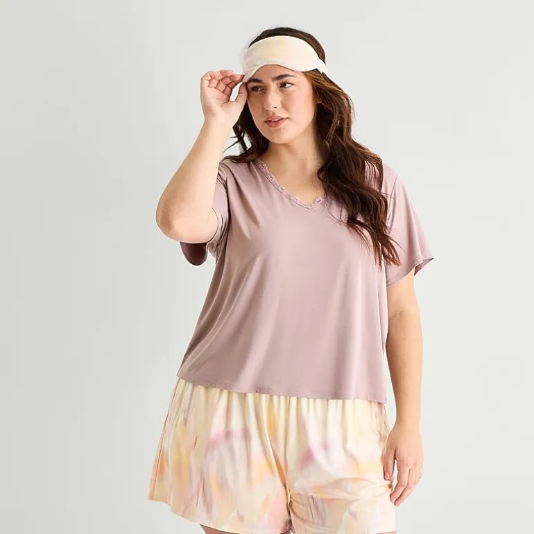 Ambrielle Womens V-Neck Short Sleeve 3-pc. Plus Pajama Set