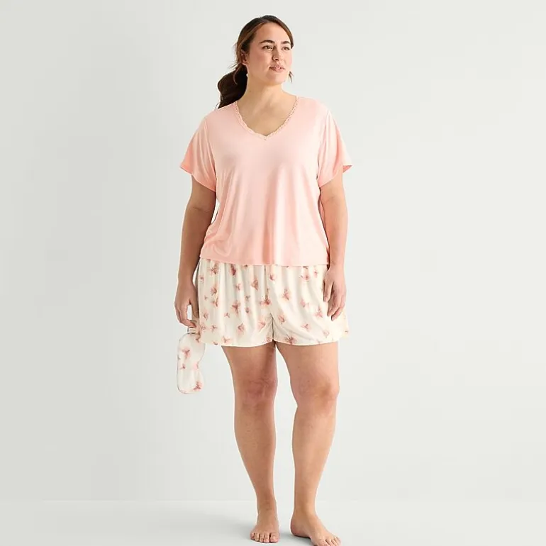 Ambrielle Womens V-Neck Short Sleeve 3-pc. Plus Pajama Set