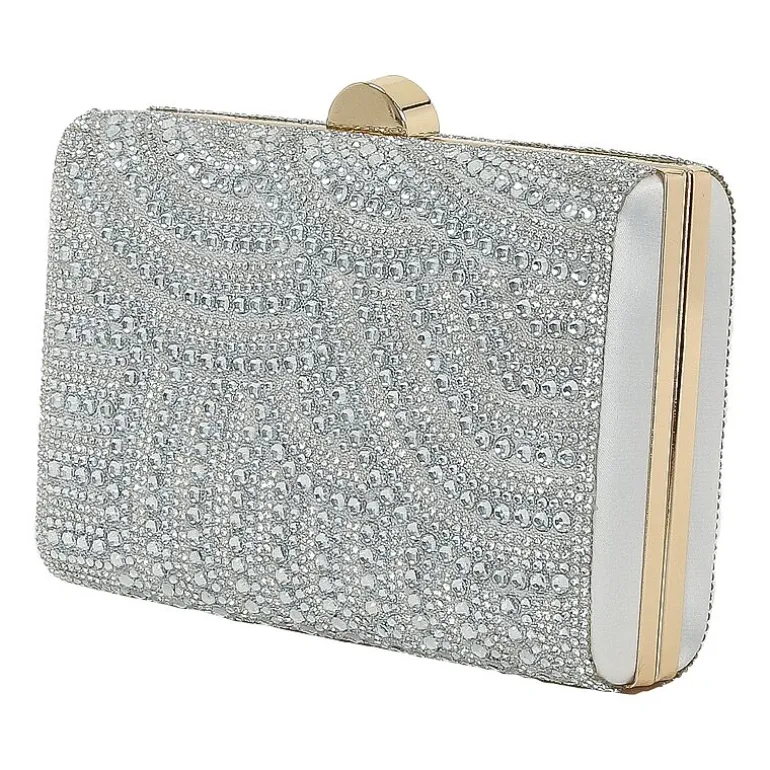 American Glamour Badgley Mischka Crystal Tab Beaded Clutch