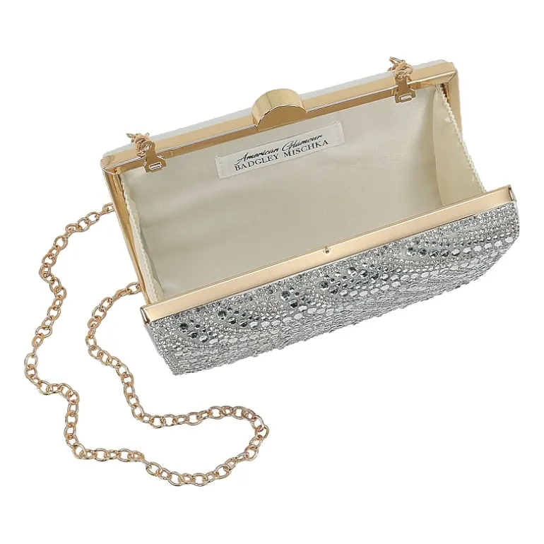 American Glamour Badgley Mischka Crystal Tab Beaded Clutch