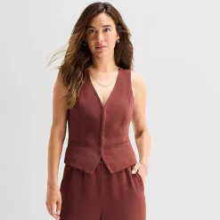 a.n.a Crepe Womens V Neck Sleeveless Vest