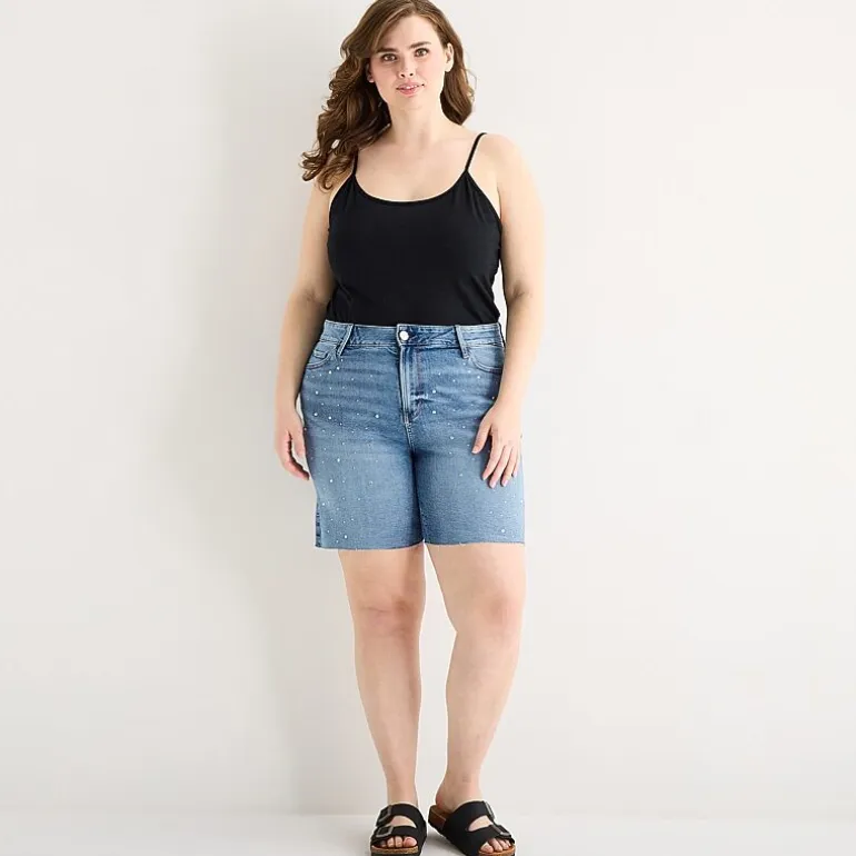a.n.a Embellished Womens Plus High Rise 5" Denim Short