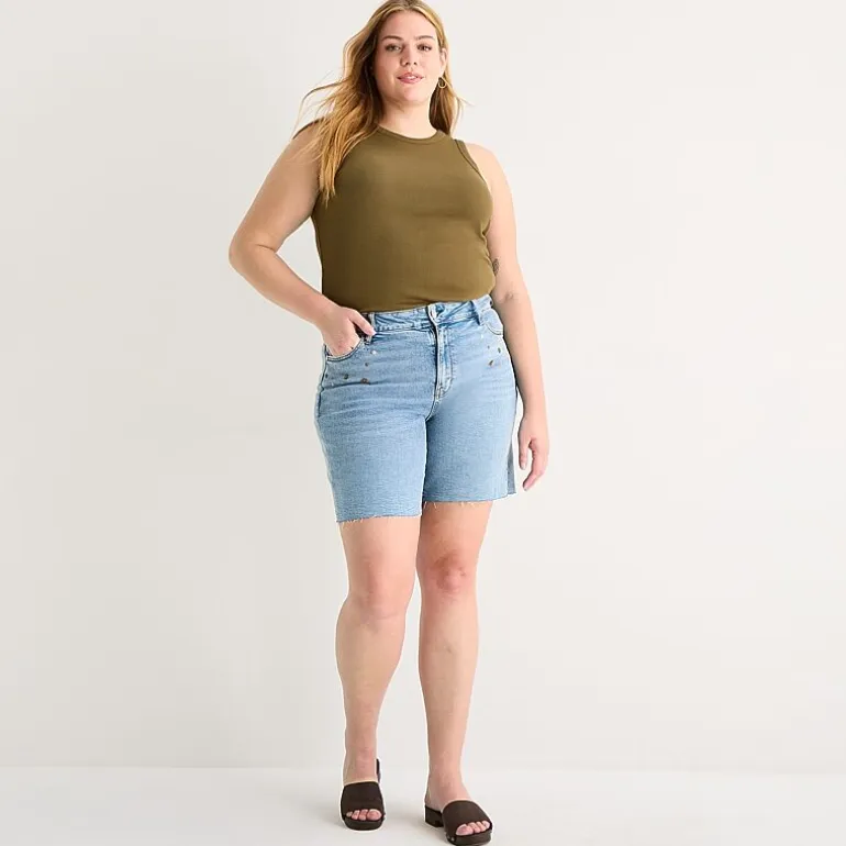 a.n.a Embellished Womens Plus High Rise 5" Denim Short