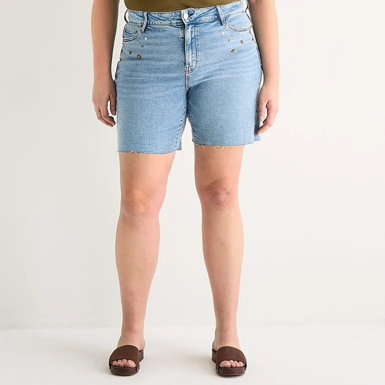 a.n.a Embellished Womens Plus High Rise 5" Denim Short