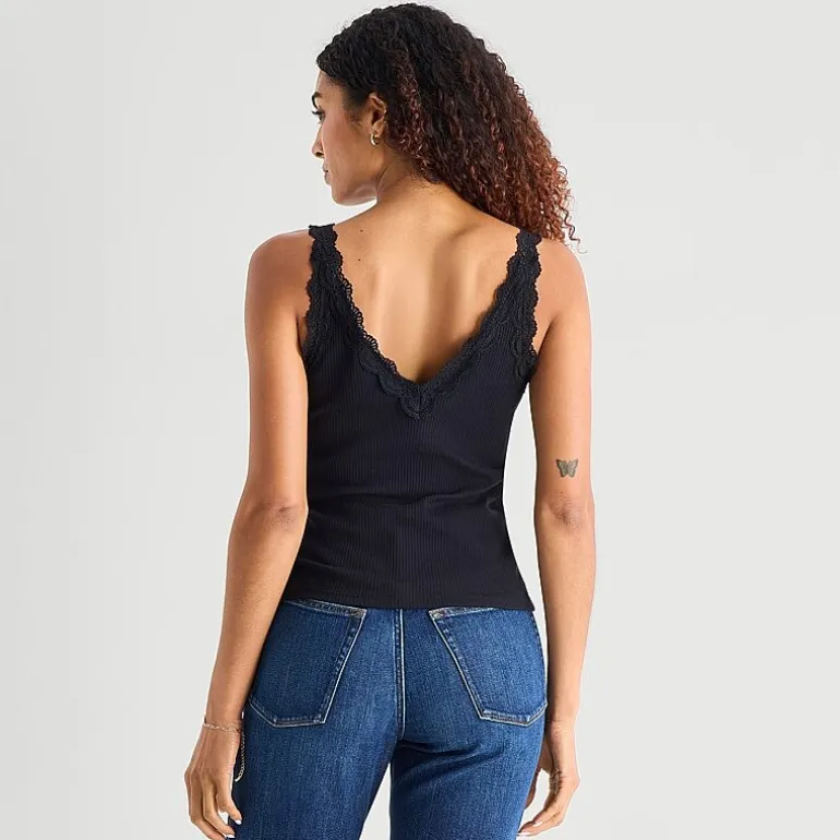 a.n.a Lace Trim Womens V Neck Sleeveless Tank Top