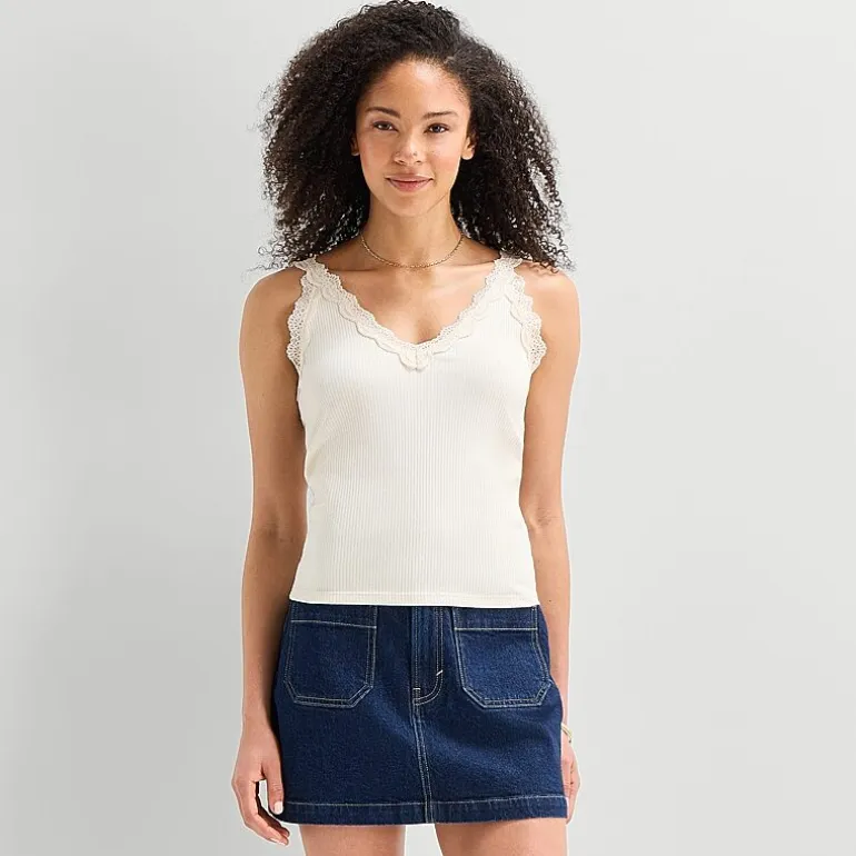 a.n.a Lace Trim Womens V Neck Sleeveless Tank Top