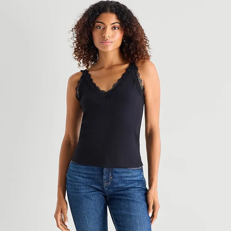 a.n.a Lace Trim Womens V Neck Sleeveless Tank Top