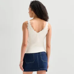 a.n.a Lace Trim Womens V Neck Sleeveless Tank Top