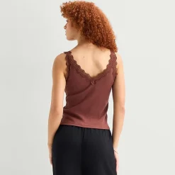 a.n.a Lace Trim Womens V Neck Sleeveless Tank Top