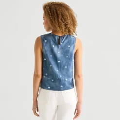 a.n.a Linen Womens Round Neck Sleeveless Blouse