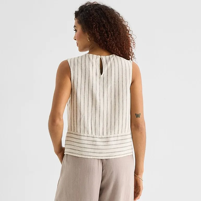 a.n.a Linen Womens Round Neck Sleeveless Blouse