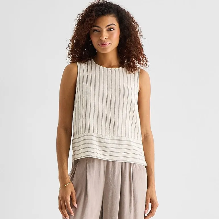 a.n.a Linen Womens Round Neck Sleeveless Blouse